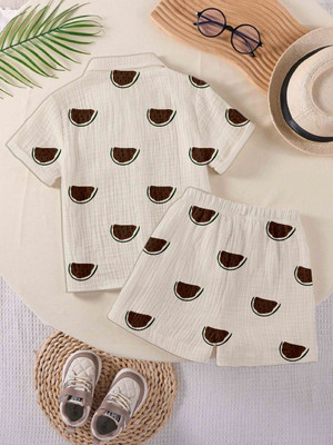 AADHYAFASHION Boys Casual Shirt Shorts(White, Brown)