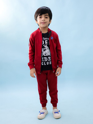 Chandrika Boys Casual T-shirt Jacket, Track Pants(MAROON)