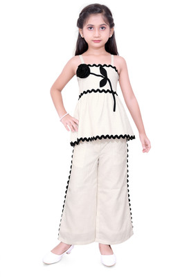 Rosy Ribbons Girls Party(Festive) Kurta Trouser(White)