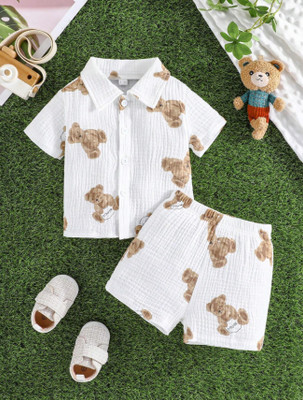 CHHELIYA Baby Boys & Baby Girls Casual Shirt Shorts(WHITE, WHITE)
