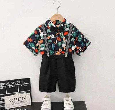 SWAR FASHIONS Baby Boys Party(Festive) Dress Shirt, Shorts, Suspenders(Black)