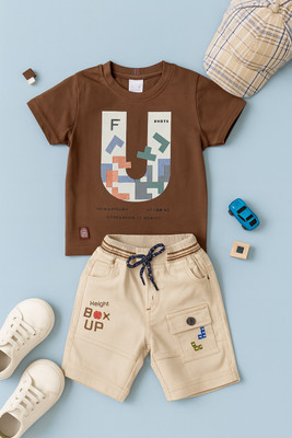 karnika Boys Casual T-shirt Shorts(Coffee Brown)