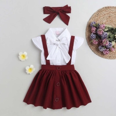 Fabmytra Baby Girls Party(Festive) Skirt Shirt, Skirt, Belt, Bow Tie(Maroon)