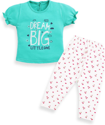 CERABI Girls Casual Top Track Pants(Sea-Green, White)