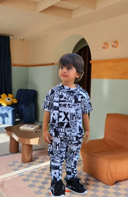 Heerali Baby Boys & Baby Girls Casual T-shirt Track Pants(Black-White)