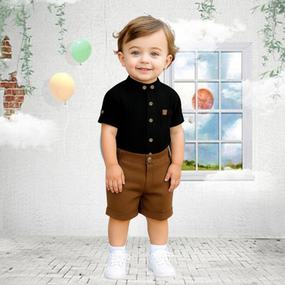 menvy Baby Boys Casual Shirt Shorts(Black)