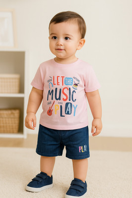 Wishkaro Boys Casual T-shirt Shorts(Baby Pink)