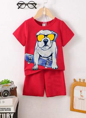 psv fashion Baby Boys Casual T-shirt Trouser(Red)