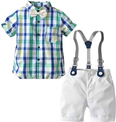 HouseOfCommon Baby Boys Casual Shirt Suspenders(Blue)