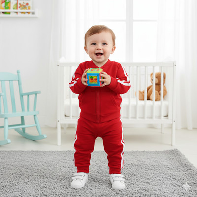 Lucy World Baby Boys & Baby Girls Casual Sweatshirt Track Pants(Red)
