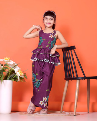 satyamfab Baby Girls Festive & Party Kurta and Palazzo Set(Purple Pack of 1)