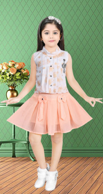 HouseOfCommon Baby Girls Casual Top Skirt(White Orange)