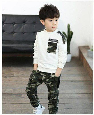 JEKESHAVI Boys Party(Festive) Track Pants T-shirt(White)