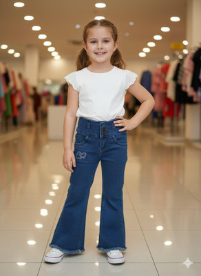 Silakaari Girls Casual Jeans Top(White-Blue)