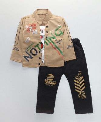 Ajmer Dresses Boys Casual Shirt Pant(Brown)