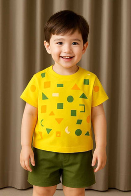CALCUTTA FASHION Baby Boys & Baby Girls Casual T-shirt Shorts(YELLOW DARK GREEN)