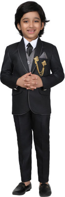 DKGF FASHION Boys Party(Festive) Shirt Coat, Pant(Black)