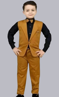 AJ STYLES Boys Party(Festive) Waistcoat Pant, Shirt(Yellow)