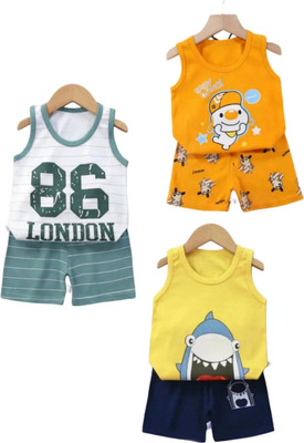 KidsCute Baby Boys & Baby Girls Casual Vest Shorts(WHITE & MUSTARD & YELLOW)