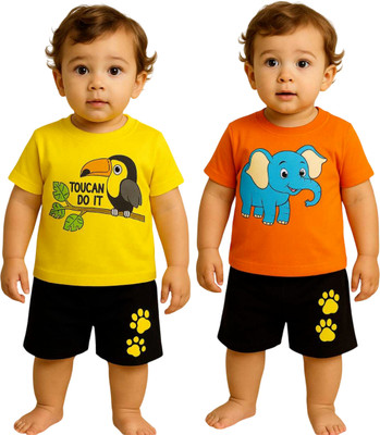 SEGRO Baby Boys & Baby Girls Casual T-shirt Shorts(GOLD, ORANGE)