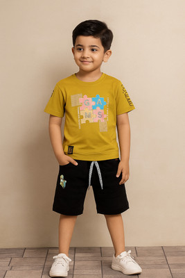 Aziz Collection Boys Party(Festive) T-shirt Jeans(Mustard)