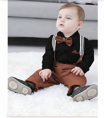 SWAR FASHIONS Baby Boys Party(Festive) Dress Shirt, Pant, Suspenders, Bow Tie(Black, Brown)