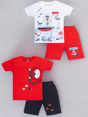 Guti Boys Casual T-shirt Shorts(Red&White, Red&DarkBlue)