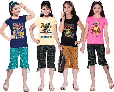 KS KOARRA Girls Casual T-shirt Track Pants(145 MULTICOLOURRS)