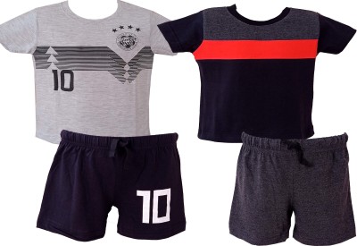 SHLOKSCOUTURE Boys Casual T-shirt Shorts(BLACKGREY)