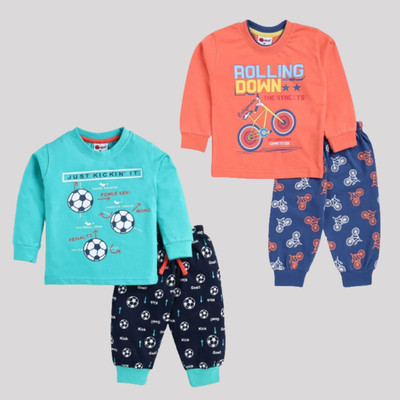 Mars Infiniti Boys Casual T-shirt Track Pants(Orange, Sea Green)