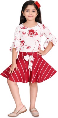 Kgn Garments Girls Party(Festive) Top Skirt(Red)