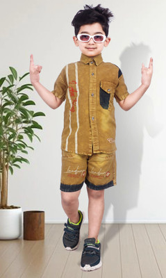SRFASHION Boys Casual Shirt Jacket, Pant(Yellow)