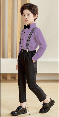 ULTRINA Baby Boys Casual Shirt Pant, Bow Tie, Suspenders(PURPLE)