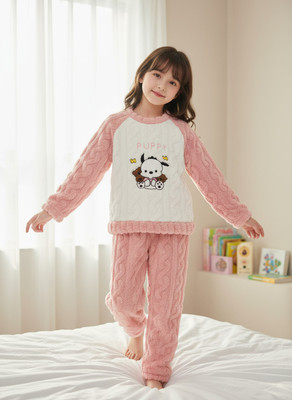 Kavita Fashion Kids Nightwear Boys & Girls Printed Fleece Blend(Purple Pack of 1)