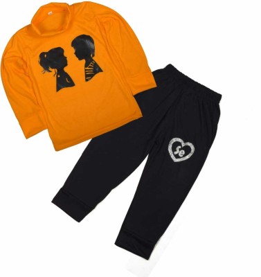 Pushpanjali Creation Boys & Girls Casual T-shirt Pant(Orange)