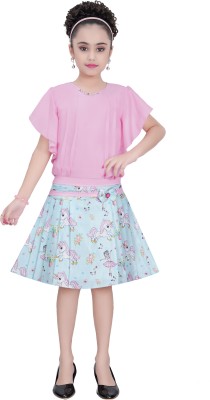 CLOTH ADDA Girls Casual Top Skirt(Pink)