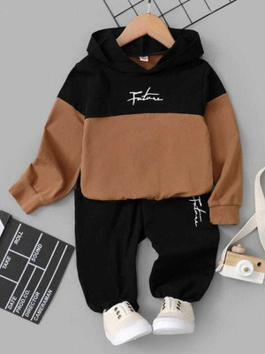 RST DRESSES Baby Boys & Baby Girls Casual T-shirt Track Pants(BLACK)