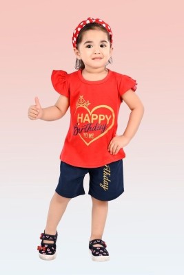 HENA TEXTILE Baby Girls Casual Top Shorts(RED)