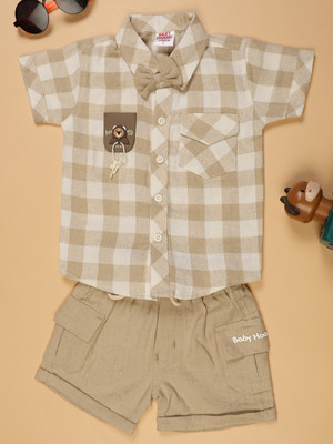 V-MART Baby Boys Casual Shirt Shorts(Light Brown)