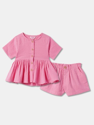 R&B Baby Girls Casual T-shirt Trouser(Pink)