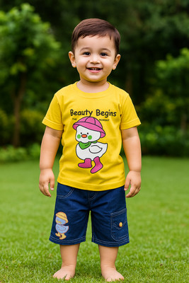 Noor Fashion World Boys & Girls Party(Festive) T-shirt Pant(YELLOW)