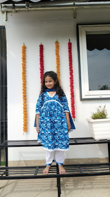 Rangi Saga Baby Girls Festive & Party Kurta and Palazzo Set(Blue Pack of 1)