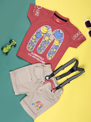 V-MART Baby Boys Casual T-shirt Shorts(Maroon)