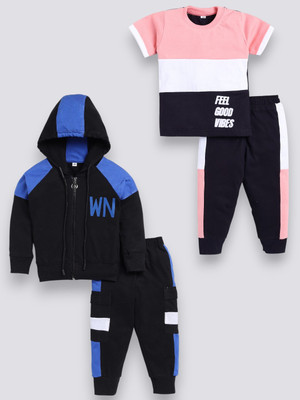 carrydreams Boys & Girls Casual T-shirt Trouser(ROSE_ROYALBLUE)