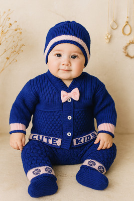 FAEEPY Baby Boys & Baby Girls Casual Sweater Pyjama(Dark Blue)