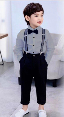 ULTRINA Boys Party(Festive) Shirt Pant, Bow Tie, Suspenders(GREY)