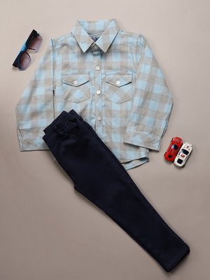 V-MART Baby Boys Casual Shirt Pant(Sky Blue)