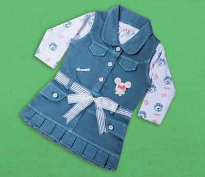 Buble Duble Baby Girls Casual Dungaree Pant, T-shirt, Dungaree(White-Blue)