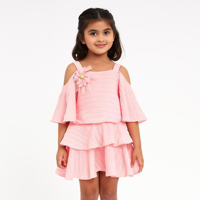 Girijesh Singh Girls Party(Festive) Top Skirt(Pink)