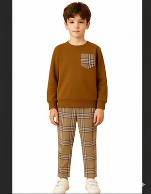 Hayan Enterpise Boys Casual T-shirt Trouser(Brown)